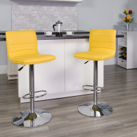 Flash Furniture Contemporary Yellow Vinyl Adjustable Height Bar Stool with Chrome Base CH-92023-1-YEL-GG